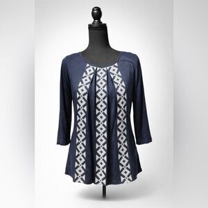 Attention Navy Blue Boho Tunic Top M